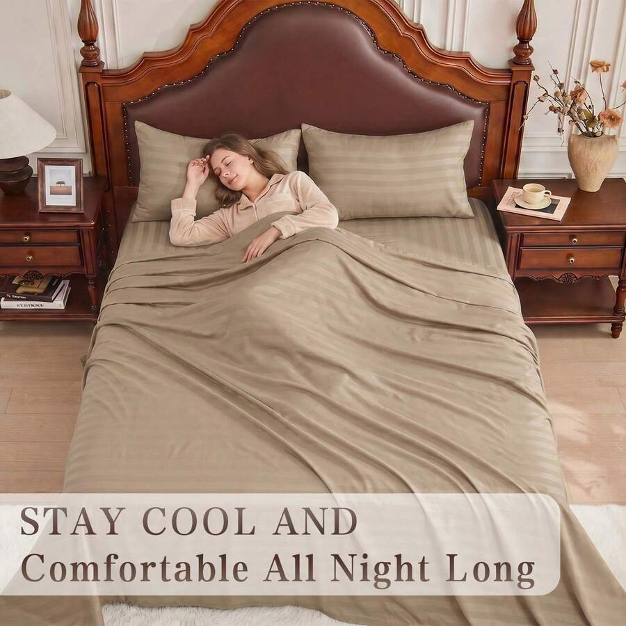 Fitted Sheet Deep - Striped Cooling Sheets Set King Size