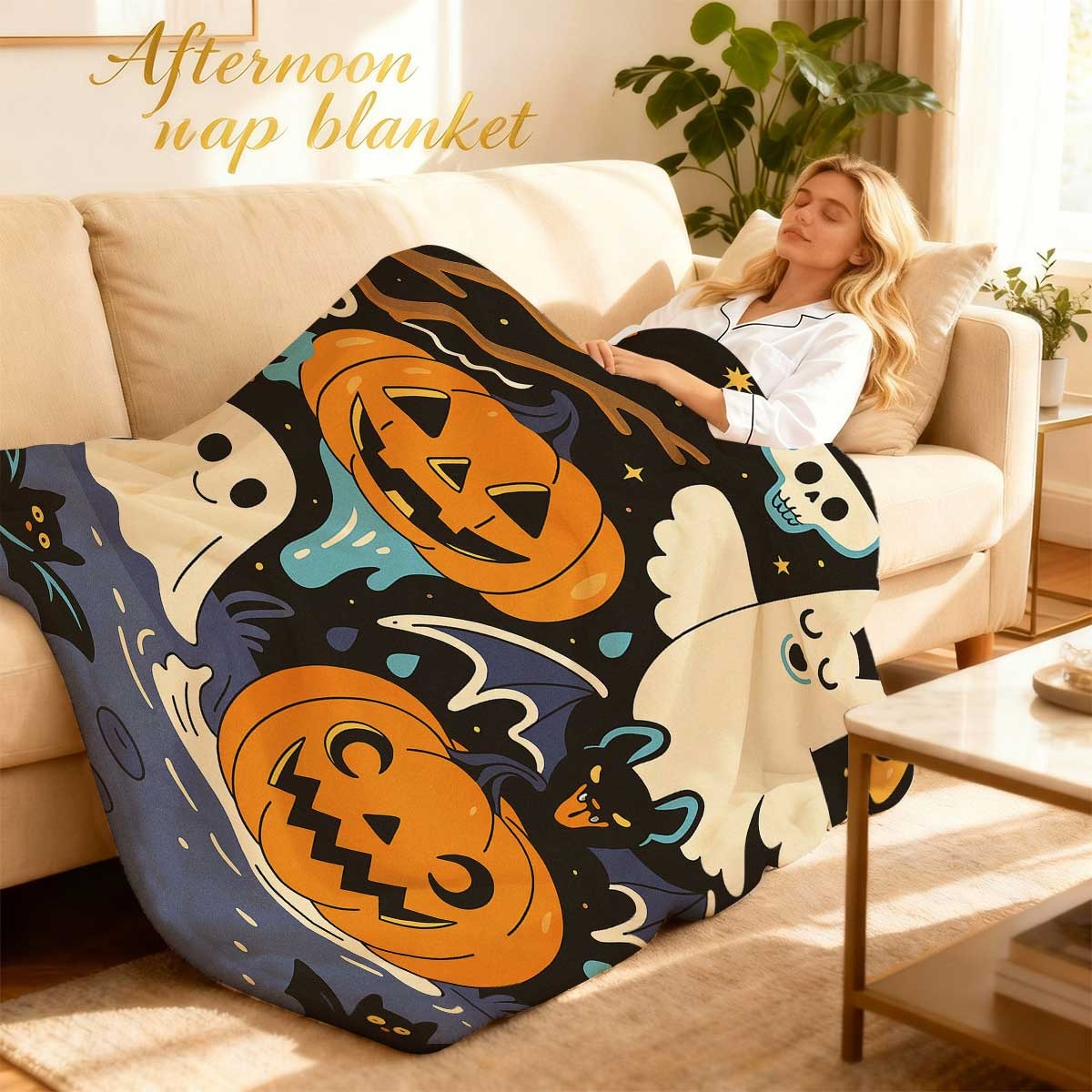 Your Home Textiles - Cozy Throw Featuring Eerie Ghosts, Bats,