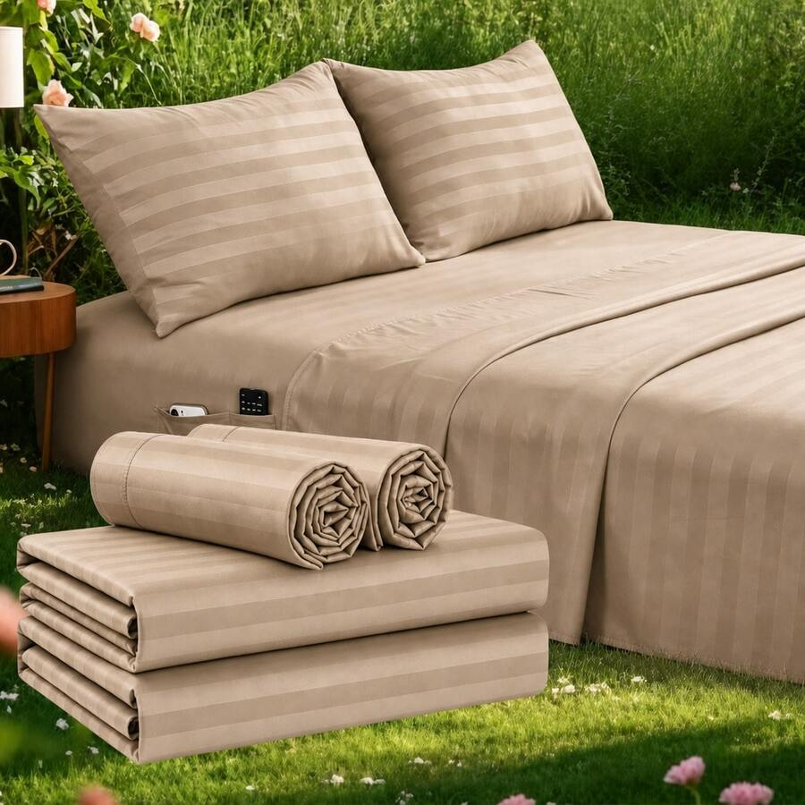 Striped Cooling Sheets Set Kin - Fitted Sheet Deep ulasan dan harga