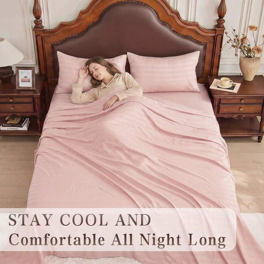 Striped Cooling Sheets Set Kin - Fitted Sheet Deep ulasan dan harga
