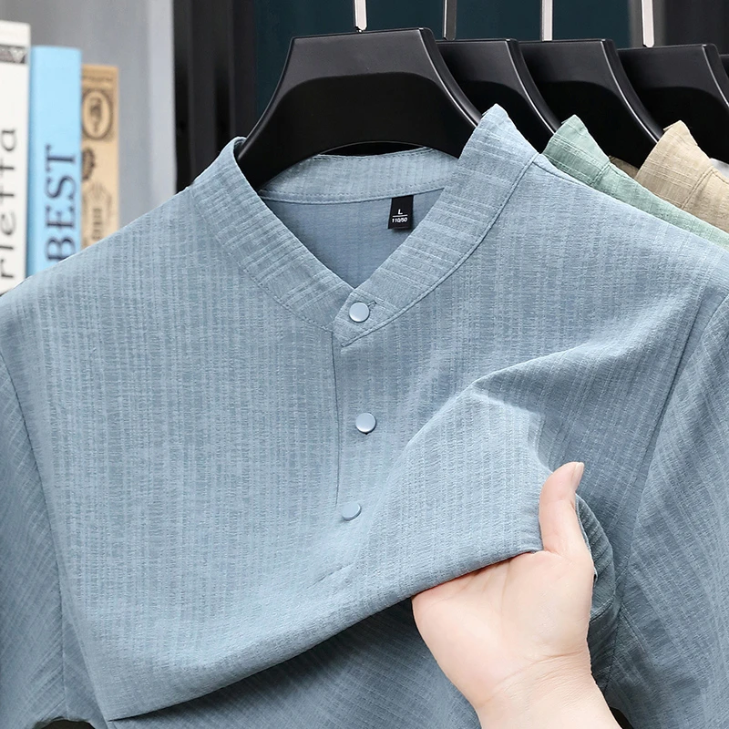 Summer Stand Collar Half Butto - Home Textile ulasan dan harga
