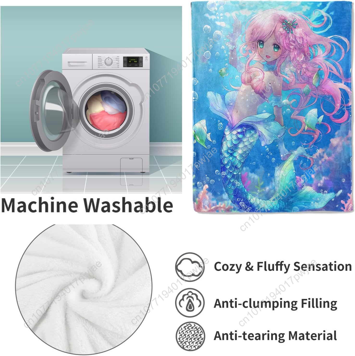 Cute Mermaid Blanket Cartoon F - Home Of Textiles ulasan dan harga
